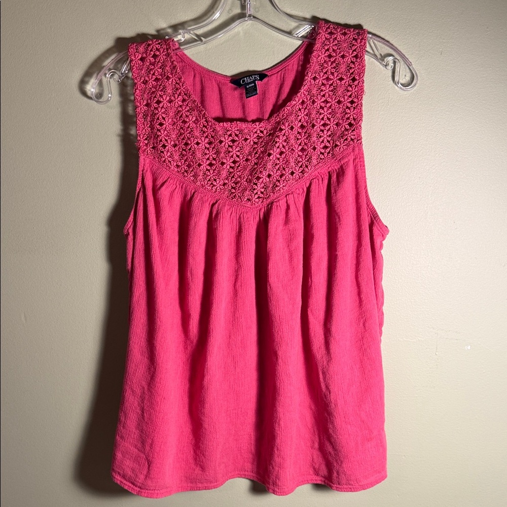 Chaps Bright Pink Crochet Yoke Sleeveless Tank XL